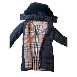 Authentic Burberry brit down coat with fur hood